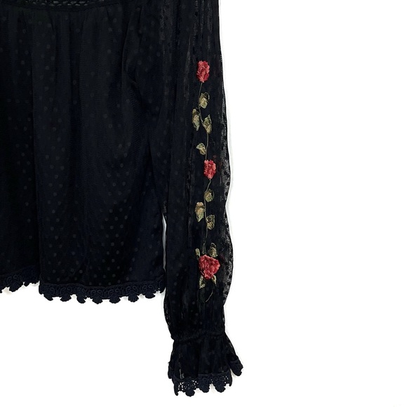 Saylor Mesh Swiss Dot Whimsigoth Delilah Embroidered Floral Sheer Blouse Small - Picture 8 of 12